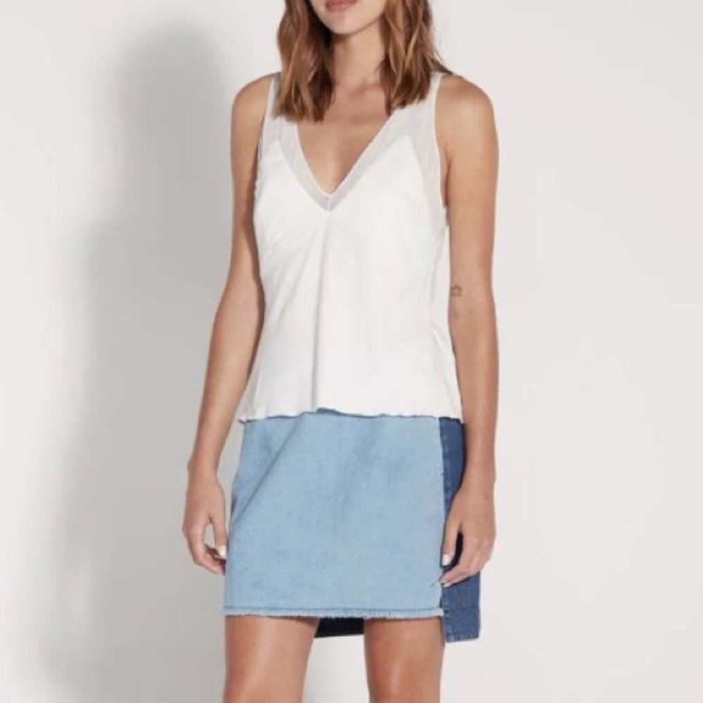 Raquel Allegra Poppy Tank White Sleeveless Sheer Mesh V-Neck Babydoll Size 1 M